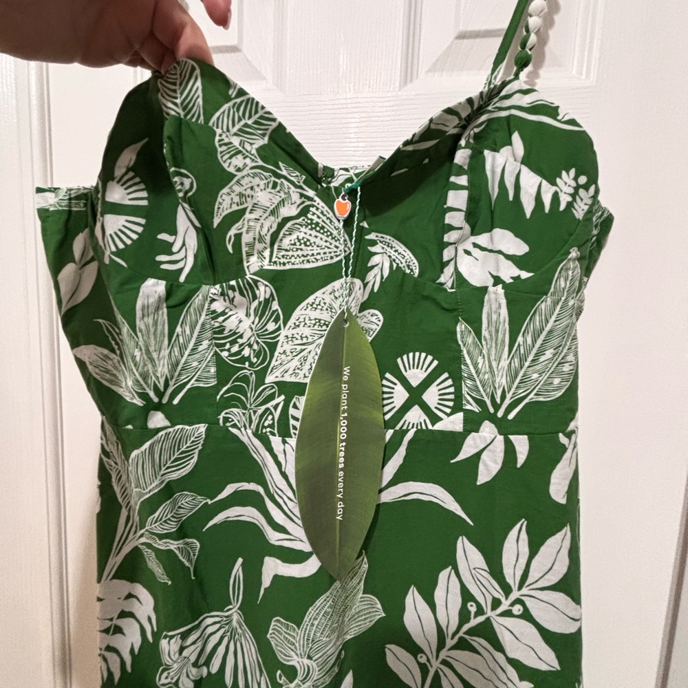 NWT Farm Rio Green and White Botanical Tiered Maxi Dress - Picture 3 of 7